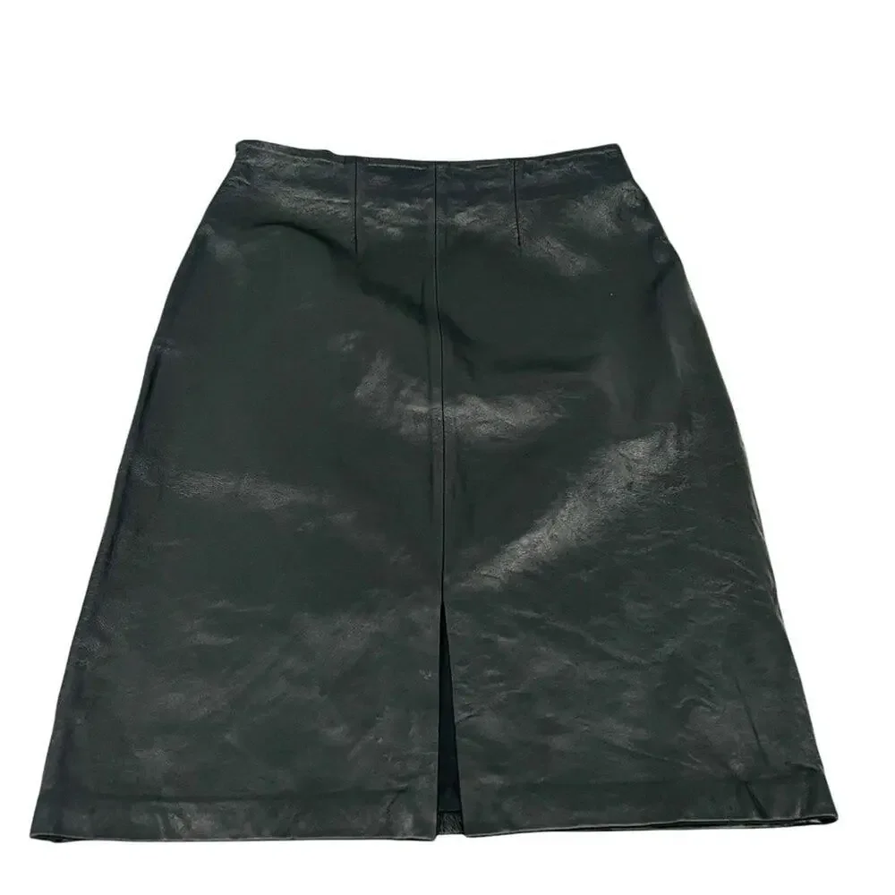 Jaclyn Smith 100% Black Leather Pencil Skirt Womens 6